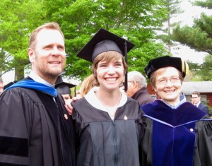 McKenzie with biblical studies faculty Dr. Steven Hunt (left) and Dr. Elaine Phillips (right)