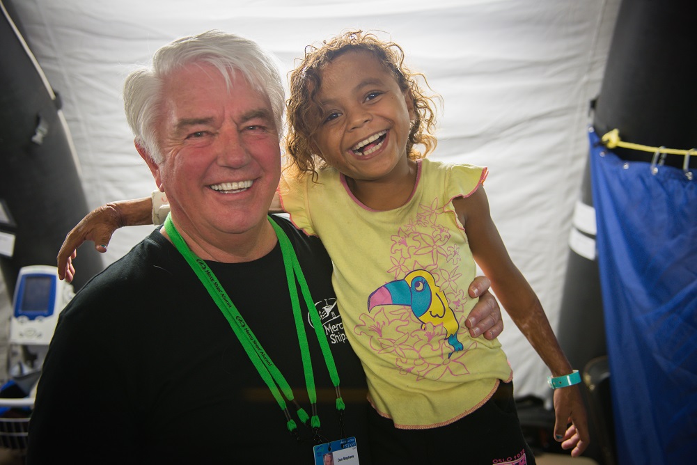 © 2016 Mercy Ships, Photo Credit Ruben Plomp; Don Stephens (USA) Founder and President of Mercy Ships. Visiting the Africa Mercy in Madagascar.