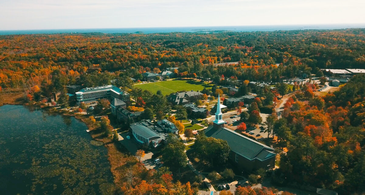 Aerial view of Gordon, a college in New England, in the fall.